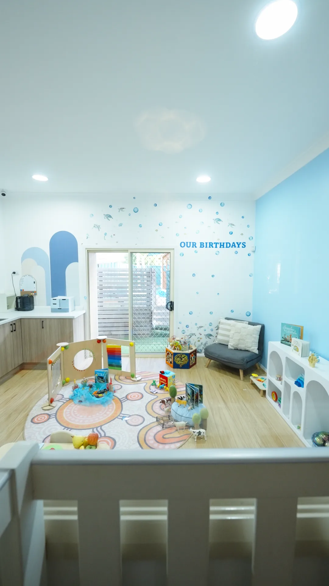 Soft lighting and natural textures in the Fairfield nursery